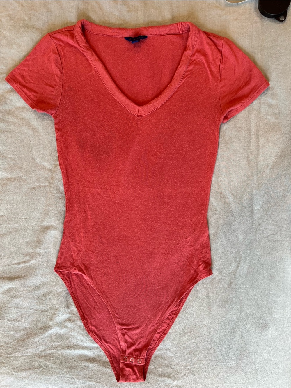 Aeropostale Coral Pink Short Sleeve V-Neck One-Piece Bodysuit